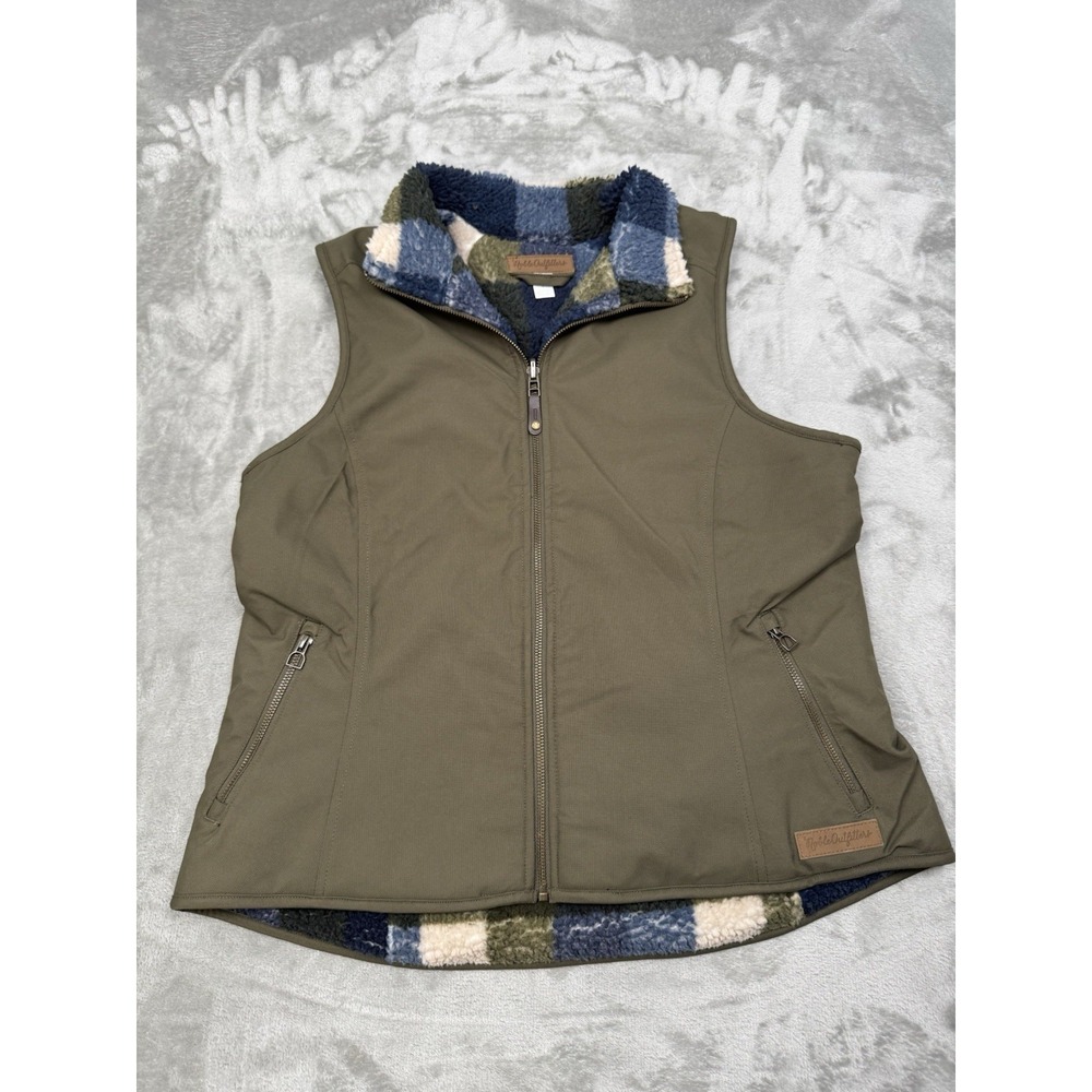Noble Outfitters Vest Womens Large Green Zip Plaid Sherpa Equestrian Western